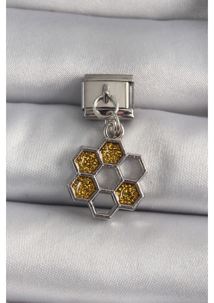 316L Çelik Gümüş Renk Sallantı Simli Bal Beteği Model Nomination Charm - Lisinya