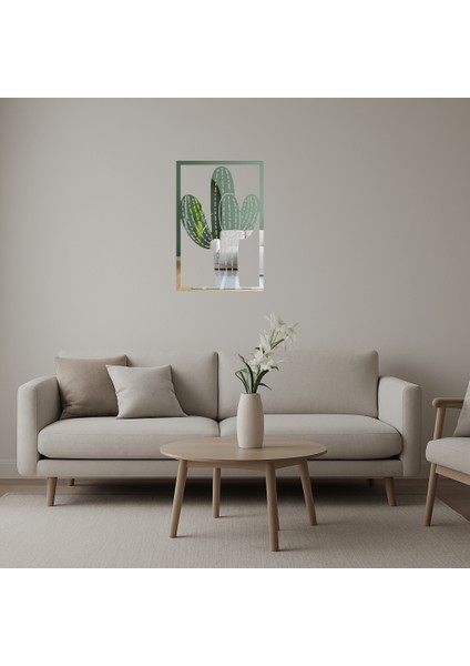 Kaktüs Bitkisi Tasarımlı Dekoratif Aynalı Tablo - BRF15173-3664