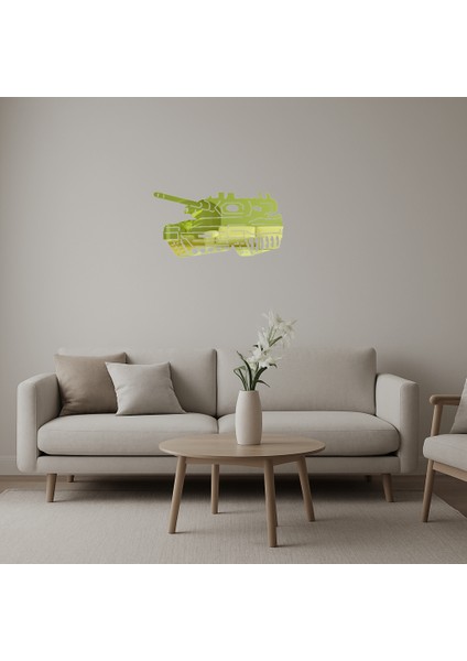 Dekoratif Askeri Tank Altın Aynalı Tablo - BRF12694-9109