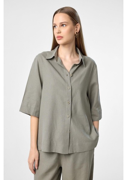 Haki Keten Karışımlı Kadın Gömlek fiyatları