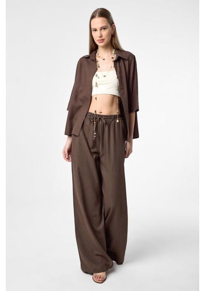 Kahve Keten Karışımlı Kadın Gömlek modelleri