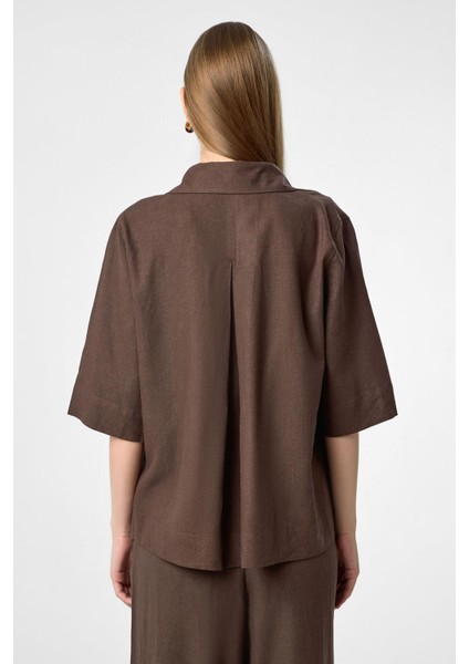 Kahve Keten Karışımlı Kadın Gömlek indirimleri