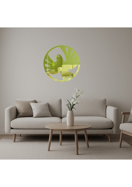 Barış Güvercini Yuvarlak Dekoratif Duvar Altın Aynalı Tablosu - BRF12383-4971
