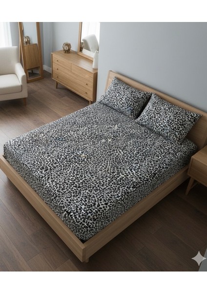 Çift Kişilik Battal Lastikli Çarşaf 2 Adet Yastık Kılıfı Seti- Siyah LEOPAR(180 x 200 cm 30 cm ) fiyatları