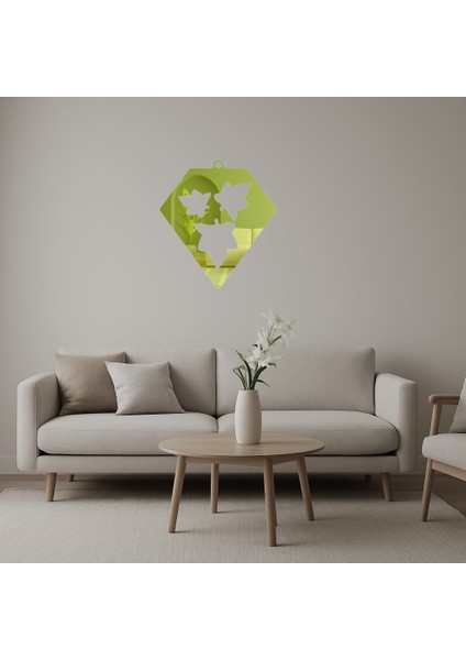 Geometrik Yaprak Desenli Elmas Şekilli Dekoratif Altın Aynalı Tablo - BRF15886-2687