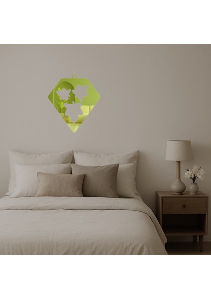 Geometrik Yaprak Desenli Elmas Şekilli Dekoratif Altın Aynalı Tablo - BRF15886-2687 fiyatları