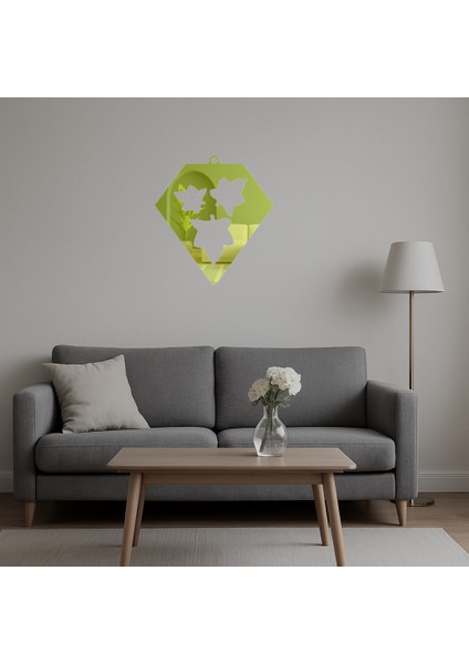 Geometrik Yaprak Desenli Elmas Şekilli Dekoratif Altın Aynalı Tablo - BRF15886-2687 indirimleri