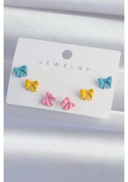 Pirinç Rengarenk Mineli Minimal Fiyonk Küpe Seti - Lisinya fiyatları