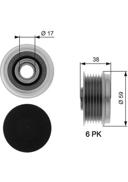 OAP7039 - Alternatör Kasnağı Astra H-Combo C-Corsa C-D-Merıva 1.3 Cdtı-Doblo-Grande Punto-Lınea 1.3 Mtj