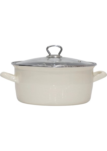 Emaye Cam Kapaklı Kızartma Tenceresi 24 cm Krem Krom Tepeli fırsatları