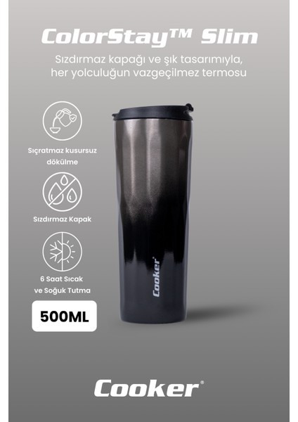 Colorstay™ Slim 500 ml Paslanmaz Çelik Termos – Çift Kat Vakumlu, Sızdırmaz Kapak, 6 Saat Sıcak & Soğuk fiyatları