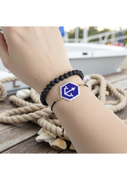 Marine Temalı Çapa Tasarımlı Miyuki & Lav Taş Ikili Bileklik Seti modelleri