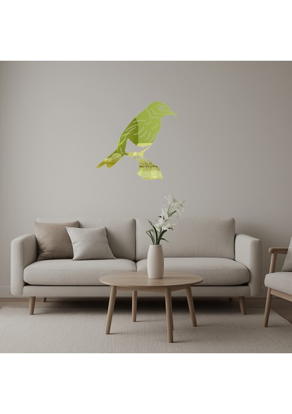 Kuş ve Çiçek Dekoratif Altın Aynalı Tablo - Renkli Bahar - BRF15280-5472