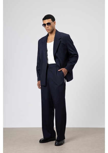 Oversize Kuşaklı Takım Elbise Lacivert modelleri