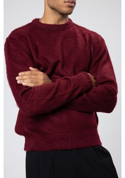 Oversize Yumuşak Dokulu Bisiklet Yaka Kazak Bordo fiyatları