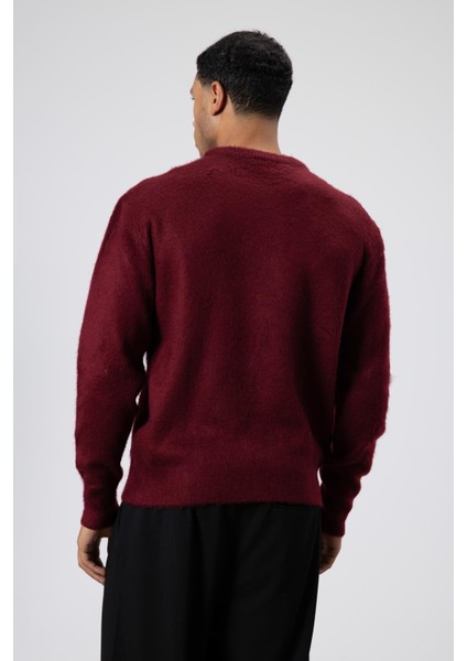 Oversize Yumuşak Dokulu Bisiklet Yaka Kazak Bordo modelleri