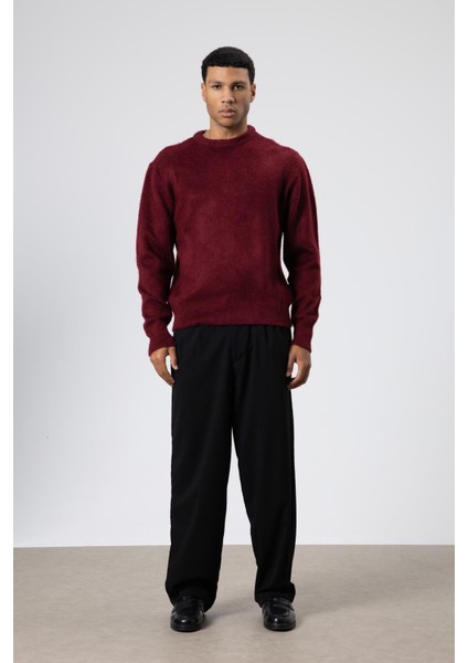 Oversize Yumuşak Dokulu Bisiklet Yaka Kazak Bordo fırsatları