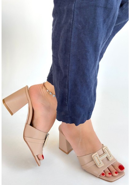 Erew Bej Cilt Topuklu Terlik - Lisinya modelleri