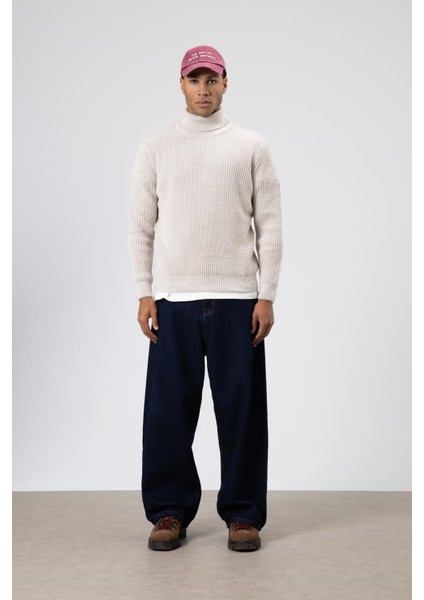 Oversize Triko Boğazlı Kazak Taş