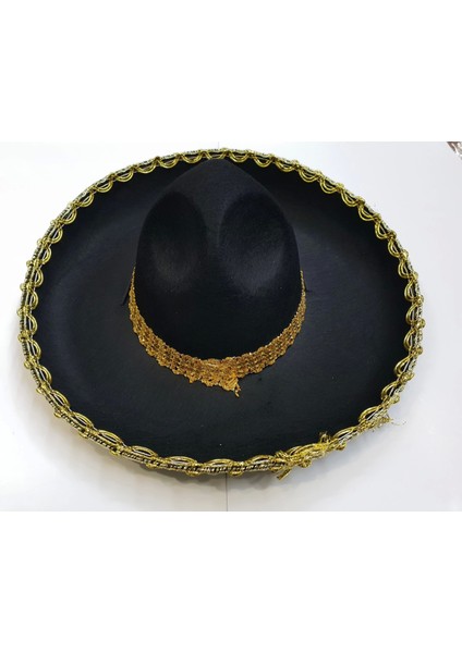 Altın Renk Şeritli Meksika Mariachi Latin Şapkası 55 cm Çocuk - Lisinya fırsatları