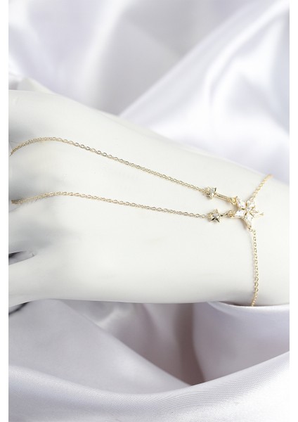 Pirinç Zirkon Taşlı Yıldız Model Gold Renk Şahmeran - Lisinya