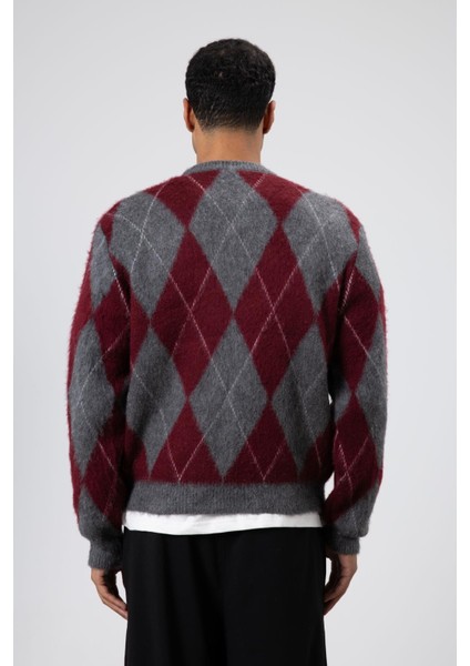 Baklava Desenli Oversize Kazak Bordo modelleri