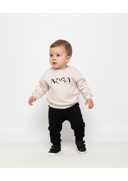 Penguen Desenli Erkek Bebek Sweatshirt ve Eşofman Alt Takımı