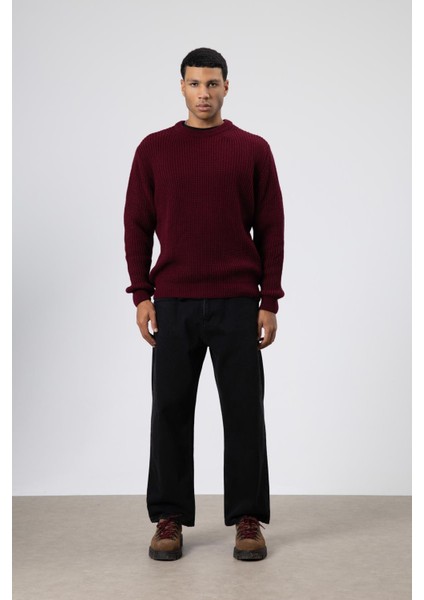 Bisiklet Yaka Oversize Triko Kazak Bordo