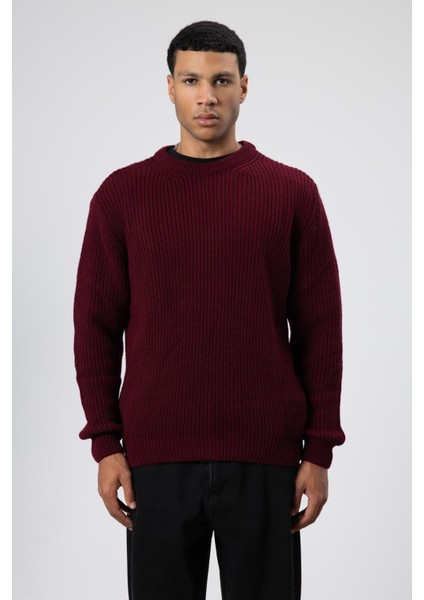 Bisiklet Yaka Oversize Triko Kazak Bordo modelleri