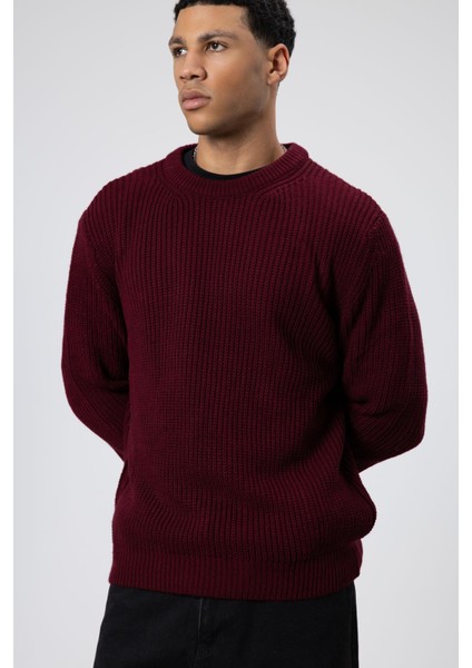 Bisiklet Yaka Oversize Triko Kazak Bordo fırsatları