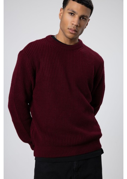 Bisiklet Yaka Oversize Triko Kazak Bordo indirimleri