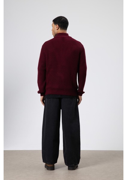 Fermuarlı Örme Triko Kazak Bordo fiyatları