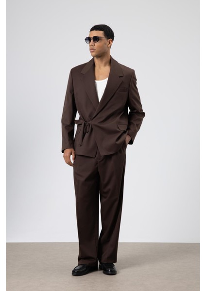 Oversize Kuşaklı Takım Elbise Kahve