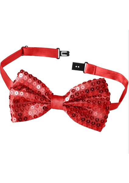 Gece Işıltısı Kırmızı Payetli Pullu Papyon 7x2 cm - Lisinya modelleri