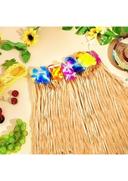 Yetişkin ve Çocuk Uyumlu Saman Renk Hawaii Luau Hula Etek 40 cm 12 Adet - Lisinya fiyatları