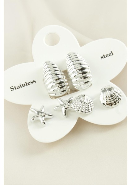 Sepetim 6 Adet Istiridye Trend Metal Küpe-Gümüş Rengi fiyatları