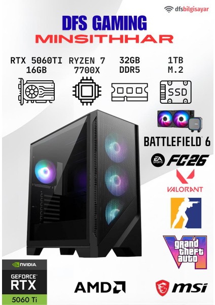 Dfs Gamıng Mınsıtthar Ryzen 7 7700X-B650M-RTX 5060 Tı 16GB-32GB Ddr5 Ram-1tb M.2 Ssd-Oyuncu Bilgisayarı