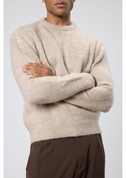 Oversize Yumuşak Dokulu Bisiklet Yaka Kazak Bej fiyatları