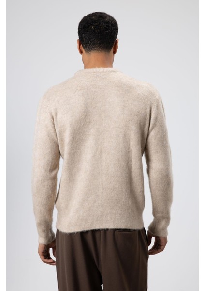 Oversize Yumuşak Dokulu Bisiklet Yaka Kazak Bej fırsatları