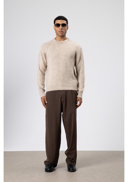 Oversize Yumuşak Dokulu Bisiklet Yaka Kazak Bej indirimleri