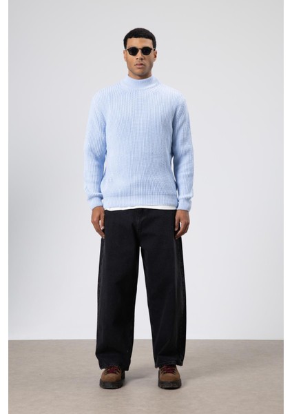 Oversize Triko Boğazlı Kazak Bebe Mavi