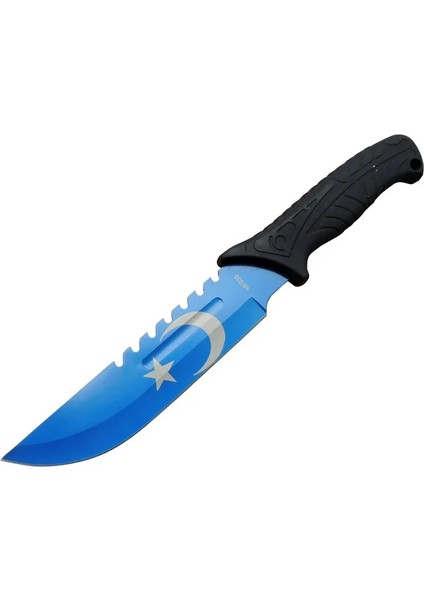 Ayyıldız MF033BL Mavi Av Bıçağı 31CM - Testere Detaylı Bıçak, Kılıflı, Plastik Sap - Lisinya
