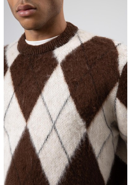 Baklava Desenli Oversize Kazak Kahve modelleri