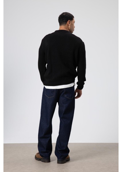 Bisiklet Yaka Oversize Triko Kazak Siyah modelleri