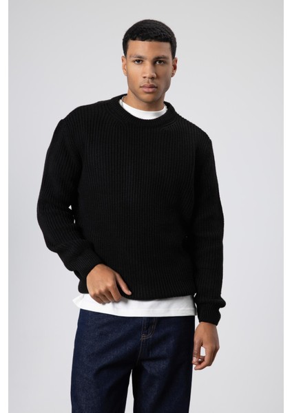 Bisiklet Yaka Oversize Triko Kazak Siyah indirimleri