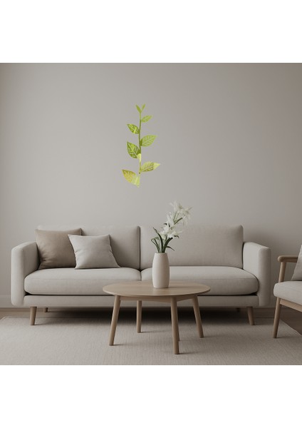 Geometrik Yaprak Desenli Iç Mekan Altın Aynalı Tablo - BRF15015-6282