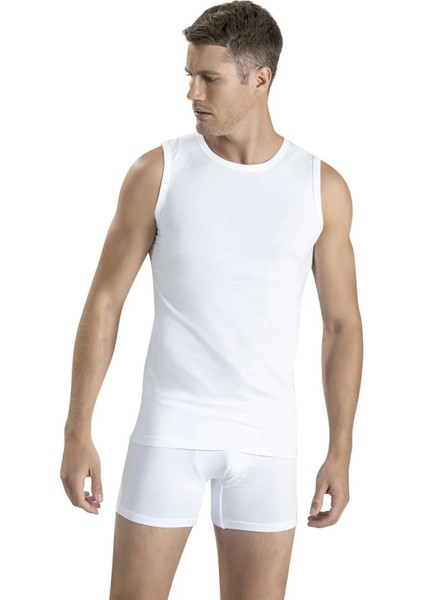 Erkek 3'lü Beyaz Modal Bisiklet Yaka Sıfır Kol Atlet modelleri