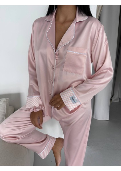 Pudra Pembe Saten Uzun Pijama Takımı fiyatları