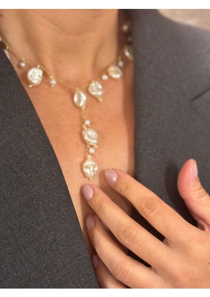 Çelik Zincirli Akrilik Inci Kolye modelleri