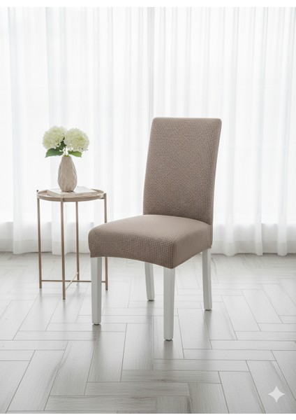 Likralı 6'lı Sandalye Kılıfı Pamuklu Yıkanabilir Kahverengi fırsatları